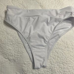 high rise bikini bottom and ruffled top